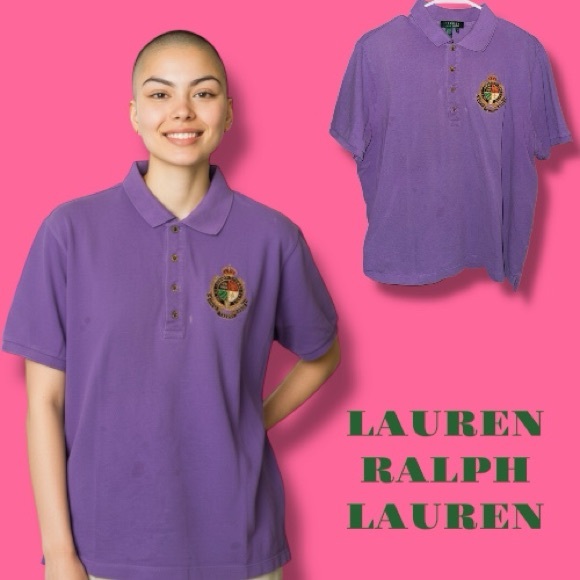 Polo Ralph Lauren Women's 1X Plus Size Purple Crest Polo Shirt - Picture 1 of 16